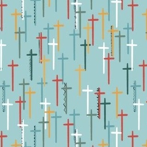 Colorful Crosses on Blue