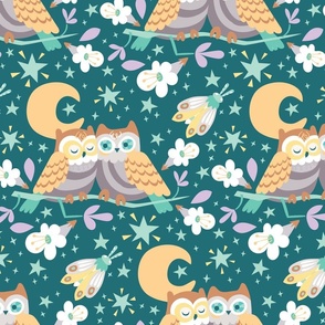 Cozy Owls in the Fall (Teal)