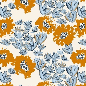 Cozy Cottage Fresh Floral - Orange and Blue - Large