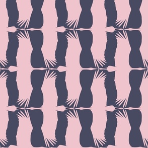 Heron's Flying in Two Directions in Pink on Navy, Medium, ROTATED