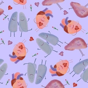Cute Lungs, Heart, and Liver on Blue