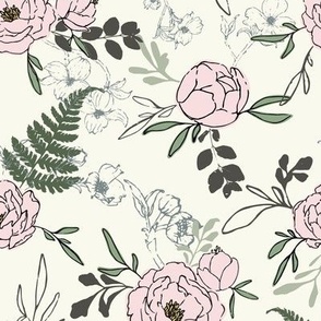 Blooming Possibilities - Peonies and Dogwood in Cream