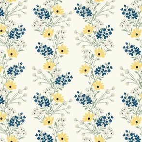 Floral Stripes - Blue and Yellow