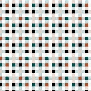 Traditional Christmas plaid abstract gingham texture for the holidays winter nursery design rust beige pine green and black on white Tiny