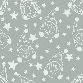 Whimsical Gnomes and Stars: Playful Christmas Patterns on Light Gray