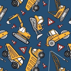 Small Scale / Construction Cars / Tossed / Dark Blue Background 