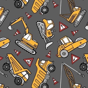 Small Scale / Construction Cars / Tossed / Dark Grey Background 