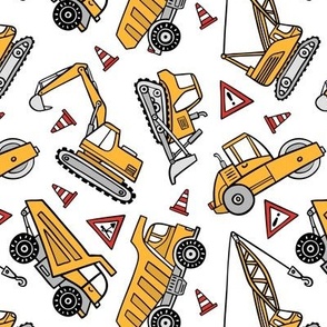 Small Scale / Construction Cars / Tossed / White Background 