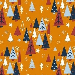 Modern Christmas Trees on Orange