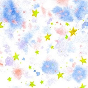 magic stars - watercolor stain and star pattern - abstract night sky a662-3