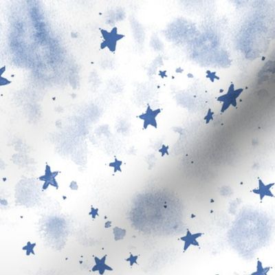 Serenity blue magic stars - watercolor stain and star pattern - abstract night sky a662-9