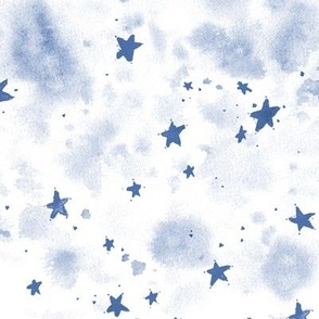 Serenity blue magic stars - watercolor stain and star pattern - abstract night sky a662-9