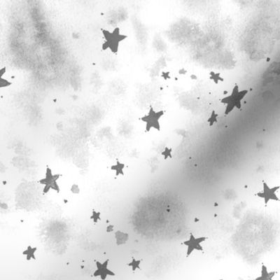 Platinum grey magic stars - watercolor stain and star pattern - abstract night sky a662-10