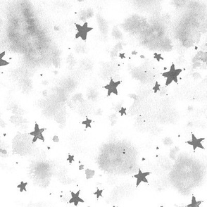 Platinum grey magic stars - watercolor stain and star pattern - abstract night sky a662-10