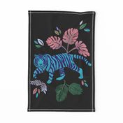 Tropical Jungle Tiger on Black Wall Hanging / Tea Towel