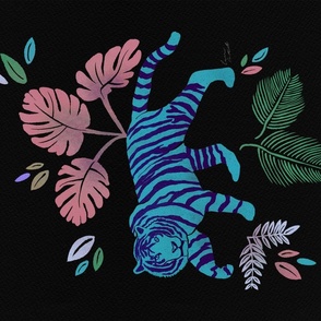 Tropical Jungle Tiger on Black Wall Hanging / Tea Towel