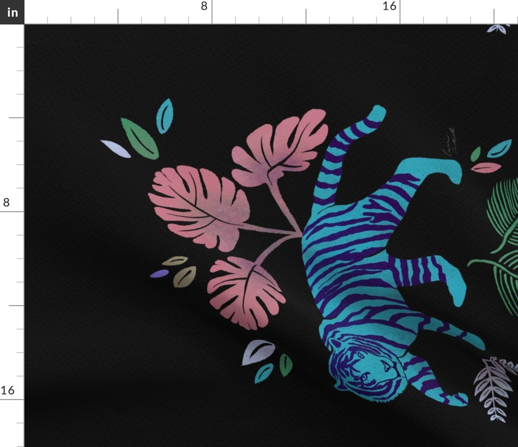 Tropical Jungle Tiger on Black Wall Hanging / Tea Towel