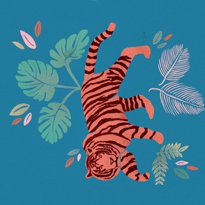 Tropical Jungle Tiger on Blue Wall Hanging / Tea Towel