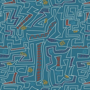 Doodle maze on blue