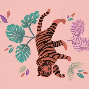 Tropical Jungle Tiger on Pink Wall Hanging / Tea Towel