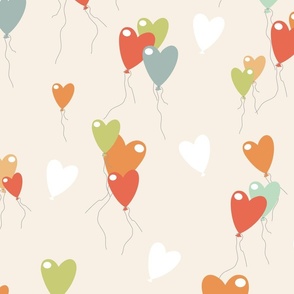 Heart shaped balloons in retro colors on beige-x-large