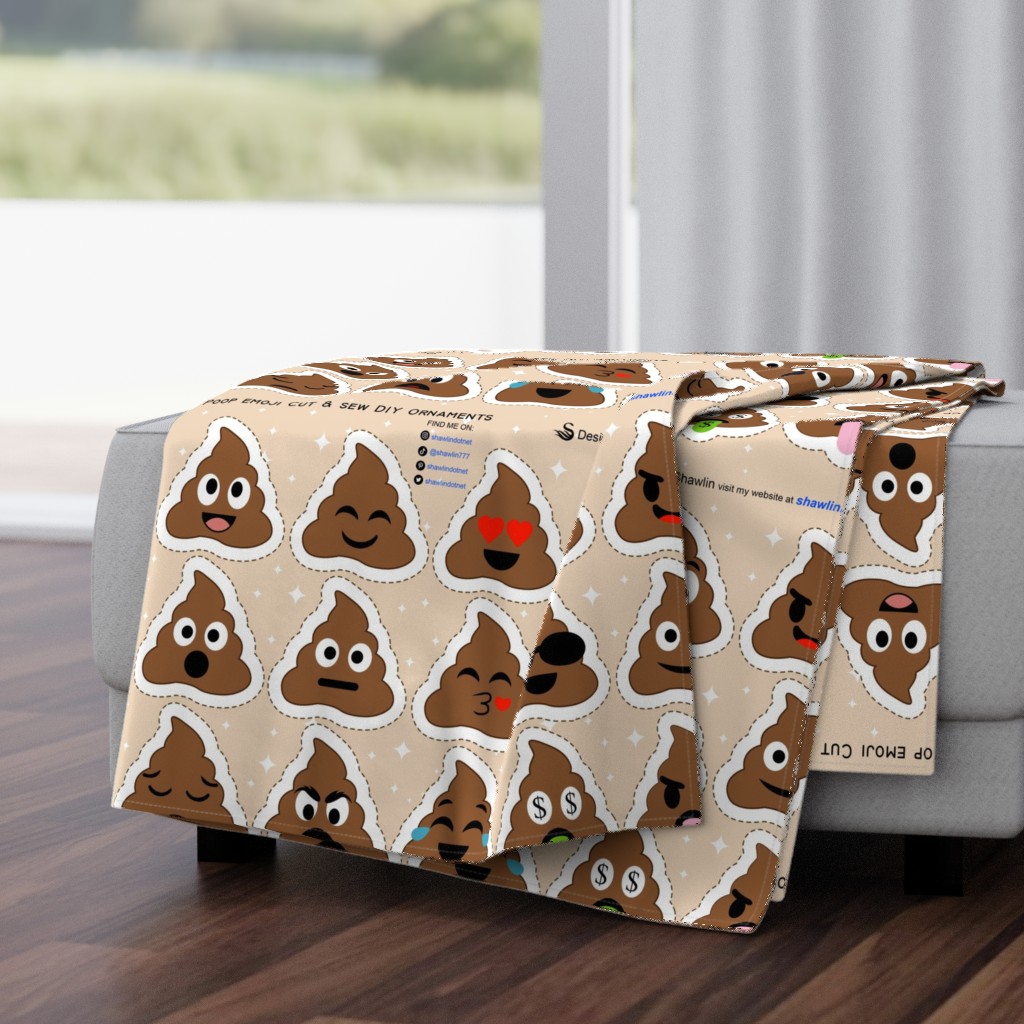 Set of cute poop happy poop emoji ornament plushie stuffed toy pillow DIY project. Cut 'n' Sew