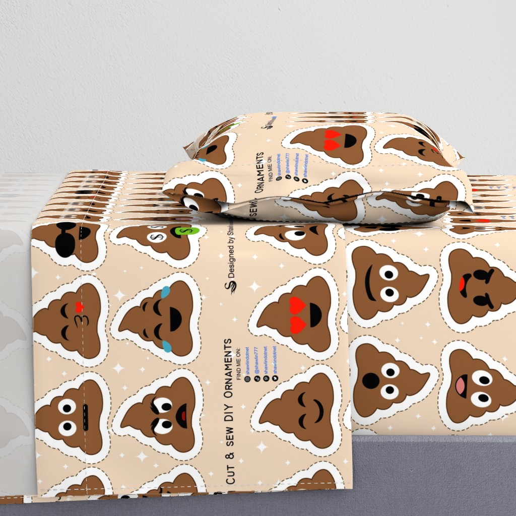 Set of cute poop happy poop emoji ornament plushie stuffed toy pillow DIY project. Cut 'n' Sew