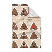 Set of cute poop happy poop emoji ornament plushie stuffed toy pillow DIY project. Cut 'n' Sew