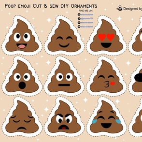 Set of cute poop happy poop emoji ornament plushie stuffed toy pillow DIY project. Cut 'n' Sew