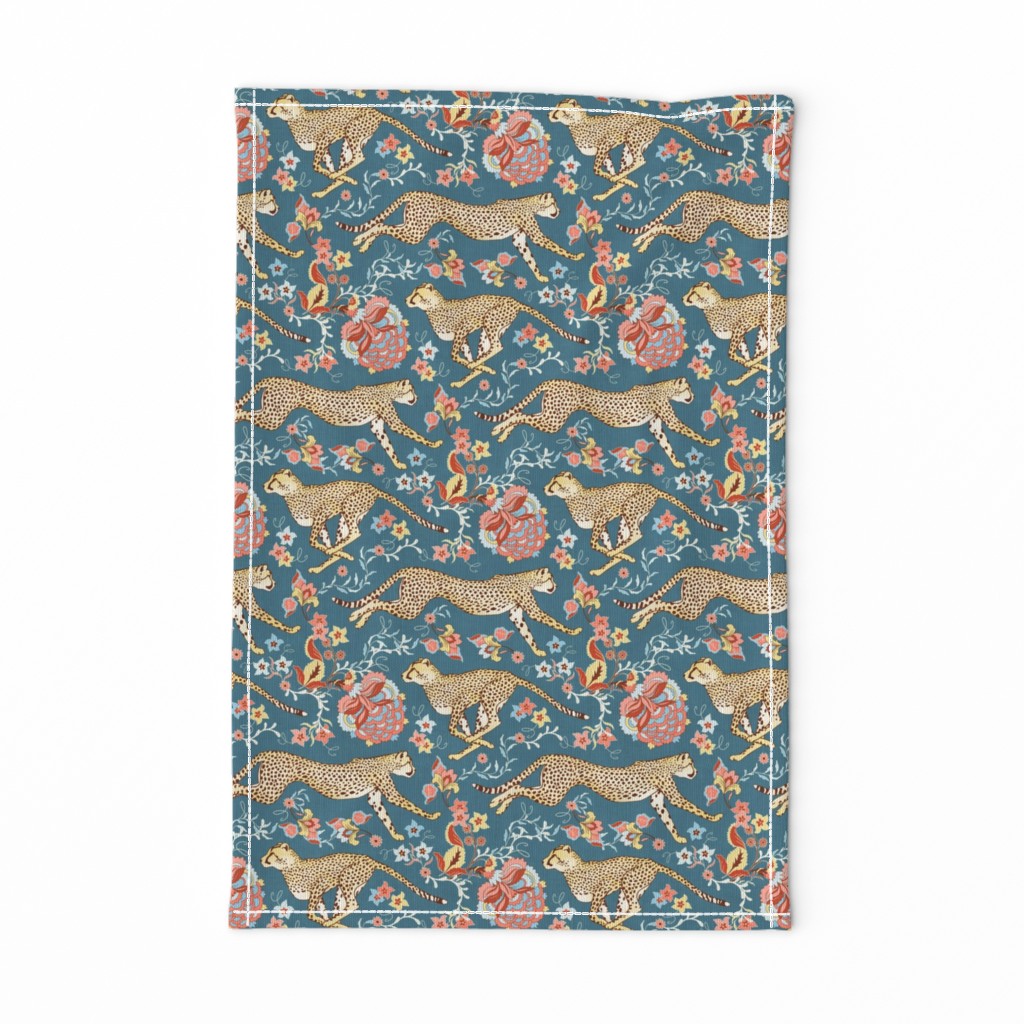 Cheetah Chintz - coral pink, teal, and blue 