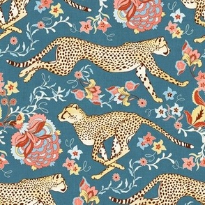 Cheetah Chintz - coral pink, teal, and blue 