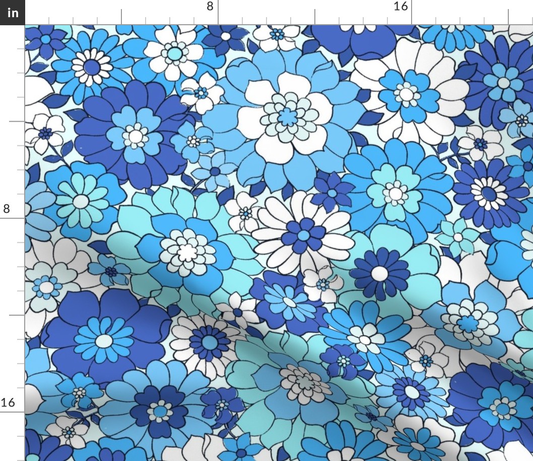 Avery Retro Floral Bright Blue - extra large scale