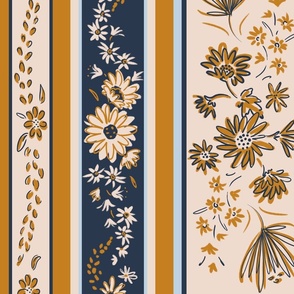 cozy french  country floral border stripe
