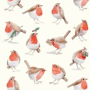 Christmas Robins with Gifts I S size I 6" I on natural #FEFDF4 