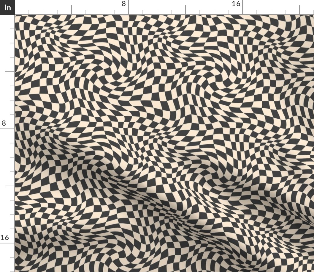 Wavy Black and White Checkerboard Optical Pattern 