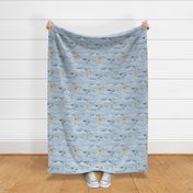 Cozy Clouds Small- Golden Sun Over the Clouds- Sky Blue- Fog Blue- Light Blue- Navy- Home Decor- Small Scale