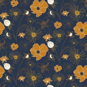 Retro Floral - Navy