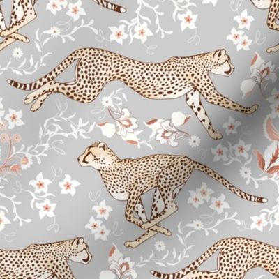 Cheetah Chintz - grey with white flowers