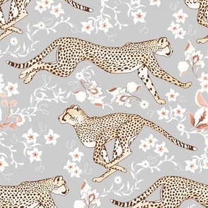 Cheetah Chintz - grey with white flowers