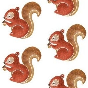 Watercolour Squirrels with acron, in Orange Brown and yellow 