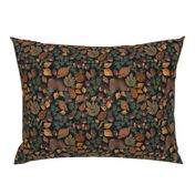 Brown Acorns and pine cones with dark blue background