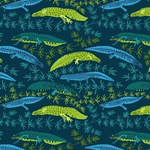 quirky newts - dark blue - small scale