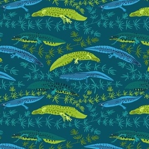 quirky newts - blue - small scale