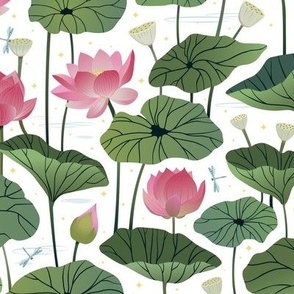 Lotus flowers pattern white