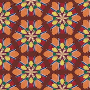 Hexagon Flowers of N - Red Orange Brown