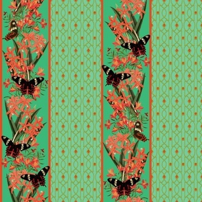 ORCHID AND LILY STRIPE - TERRACE GARDEN COLLECTION (JADE)