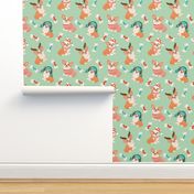 Christmas corgi dogs on mint green