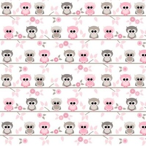 Baby owls grey and pink - small