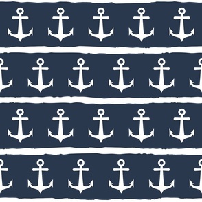 Nautical Anchor and Stripes in Navy Blue and White