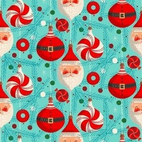 Santa and Ornaments ~ on blue (smaller scale)